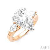1/2 Ctw Tri-Mount Centerpiece Pear and Round Cut Diamond Semi Mount Engagement Ring in 14K Rose and White Gold