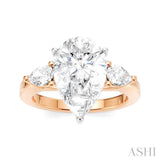 1/2 Ctw Tri-Mount Centerpiece Pear and Round Cut Diamond Semi Mount Engagement Ring in 14K Rose and White Gold