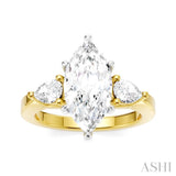 1/2 Ctw Tri-Mount Marquise Shape Center Pear and Round Cut Diamond Semi Mount Engagement Ring in 14K Yellow and White Gold