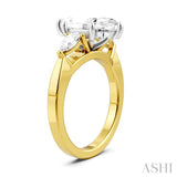 1/2 Ctw Tri-Mount Marquise Shape Center Pear and Round Cut Diamond Semi Mount Engagement Ring in 14K Yellow and White Gold