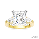 1/2 Ctw Tri-Mount Princess Shape Center Pear and Round Cut Diamond Semi-Mount Engagement Ring in 14K Yellow and White Gold
