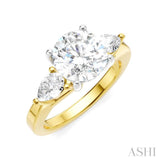 1/2 Ctw Tri-Mount Circular Shape Center Pear and Round Cut Diamond Semi Mount Engagement Ring in 14K Yellow and White Gold