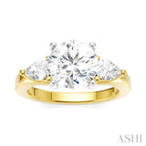 1/2 Ctw Tri-Mount Circular Shape Center Pear and Round Cut Diamond Semi Mount Engagement Ring in 14K Yellow and White Gold