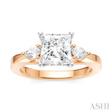 1/4 Ctw Tri-Mount Princess Shape Center Pear and Round Cut Diamond Semi-Mount Engagement Ring in 14K Rose and White Gold