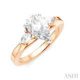 1/4 Ctw Tri-Mount Centerpiece Pear and Round Cut Diamond Semi Mount Engagement Ring in 14K Rose and White Gold