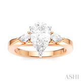 1/4 Ctw Tri-Mount Centerpiece Pear and Round Cut Diamond Semi Mount Engagement Ring in 14K Rose and White Gold