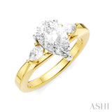 1/4 Ctw Tri-Mount Centerpiece Pear and Round Cut Diamond Semi Mount Engagement Ring in 14K Yellow and White Gold