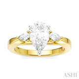 1/4 ctw Tri-Mount Centerpiece Pear and Round Cut Diamond Semi Mount Engagement Ring in 14K Yellow and White Gold