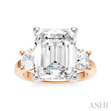 1 Ctw Tri-Mount Emerald Shape Center Round Cut Diamond Semi Mount Engagement Ring in 14K Rose and White Gold