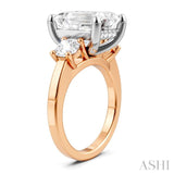 1 Ctw Tri-Mount Emerald Shape Center Round Cut Diamond Semi Mount Engagement Ring in 14K Rose and White Gold