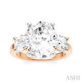 1 1/10 Ctw Tri-Mount Past, Present and Future Oval Shape Center Round Cut Diamond Semi-Mount Engagement Ring in 14K Rose and White Gold