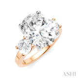1 Ctw Tri-Mount Past, Present and Future Oval Shape Center Round Cut Diamond Semi Mount Engagement Ring in 14K Rose and White Gold