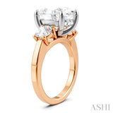 1 Ctw Tri-Mount Past, Present and Future Oval Shape Center Round Cut Diamond Semi Mount Engagement Ring in 14K Rose and White Gold