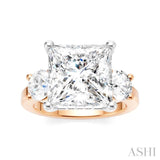 1 1/10 Ctw Tri-Mount Princess Shape Round Cut Diamond Semi-Mount Engagement Ring in 14K Rose and White Gold