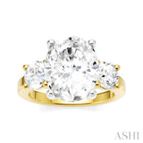 1 ctw Tri-Mount Past, Present and Future Oval Shape Center Round Cut Diamond Semi Mount Engagement Ring in 14K Yellow and White Gold