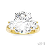 1 1/10 Ctw Tri-Mount Past, Present and Future Oval Shape Center Round Cut Diamond Semi-Mount Engagement Ring in 14K Yellow and White Gold