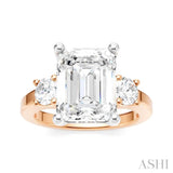 1/2 Ctw Tri-Mount Emerald Shape Center Round Cut Diamond Semi Mount Engagement Ring in 14K Rose and White Gold