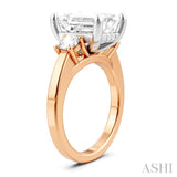 1/2 Ctw Tri-Mount Emerald Shape Center Round Cut Diamond Semi Mount Engagement Ring in 14K Rose and White Gold