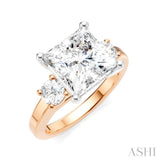 1/2 Ctw Tri-Mount Princess Shape Round Cut Diamond Semi Mount Engagement Ring in 14K Rose and White Gold