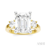 1/2 Ctw Tri-Mount Emerald Shape Center Round Cut Diamond Semi-Mount Engagement Ring in 14K Yellow and White Gold