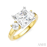 1/2 Ctw Tri-Mount Princess Shape Round Cut Diamond Semi Mount Engagement Ring in 14K Yellow and White Gold