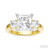 1/2 Ctw Tri-Mount Princess Shape Round Cut Diamond Semi Mount Engagement Ring in 14K Yellow and White Gold
