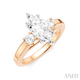 1/4 Ctw Tri-Mount Marquise Shape Center Round Cut Diamond Semi Mount Engagement Ring in 14K Rose and White Gold