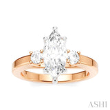 1/4 Ctw Tri-Mount Marquise Shape Center Round Cut Diamond Semi Mount Engagement Ring in 14K Rose and White Gold