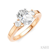 1/4 Ctw Tri-Mount Past, Present and Future Oval Shape Center Round Cut Diamond Semi Mount Engagement Ring in 14K Rose and White Gold