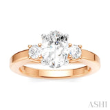 1/4 Ctw Tri-Mount Past, Present and Future Oval Shape Center Round Cut Diamond Semi Mount Engagement Ring in 14K Rose and White Gold