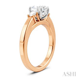 1/4 Ctw Tri-Mount Past, Present and Future Oval Shape Center Round Cut Diamond Semi Mount Engagement Ring in 14K Rose and White Gold