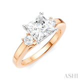 1/4 Ctw Tri-Mount Princess Shape Round Cut Diamond Semi Mount Engagement Ring in 14K Rose and White Gold