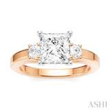 1/4 Ctw Tri-Mount Princess Shape Round Cut Diamond Semi Mount Engagement Ring in 14K Rose and White Gold