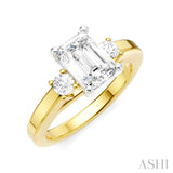 1/4 Ctw Tri-Mount Emerald Shape Center Round Cut Diamond Semi Mount Engagement Ring in 14K Yellow and White Gold