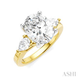 1/2 Ctw Tri-Mount Oval Shape Center Pear and Round Cut Diamond Semi Mount Engagement Ring in 14K Yellow and White Gold