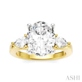 1/2 Ctw Tri-Mount Oval Shape Center Pear and Round Cut Diamond Semi Mount Engagement Ring in 14K Yellow and White Gold