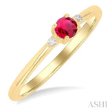 3.5 MM Round Shape Ruby and 1/50 Ctw Petite Round Cut Diamond Fashion Ring in 10K Yellow Gold