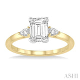 1/2 Ctw Octagon Emerald and Pear Cut Diamond Ladies Engagement Ring with 1/3 Ct Emerald Cut Center Stone in 14K Yellow and White Gold
