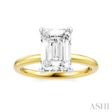 1/10 Ctw Emerald Shape Round Cut Diamond Semi Mount Engagement Ring in 14K Yellow and White Gold