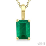 6X4 MM Octagon Shape Emerald Precious Solitaire Pendant With Chain in 14K Yellow Gold