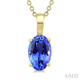 6X4 MM Oval Shape Tanzanite Precious Solitaire Pendant With Chain in 14K Yellow Gold