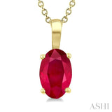 6X4 MM Oval Shape Ruby Precious Solitaire Pendant With Chain in 14K Yellow Gold
