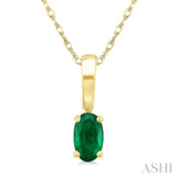 5X3 MM Oval Shape Emerald Precious Solitaire Pendant With Chain in 14K Yellow Gold