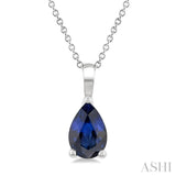 6X4 MM Pear Shape Sapphire Precious Solitaire Pendant With Chain in 14K White Gold