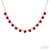 3.5 MM Round Shape Ruby and 1/2 Ctw Round Cut Diamond Precious Tennis Necklace in 14K Yellow Gold