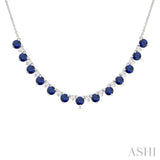 3.5 MM Round Shape Sapphire and 1/2 Ctw Round Cut Diamond Precious Tennis Necklace in 14K White Gold