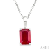 6X4 MM Octagon Shape Ruby Precious Solitaire Pendant With Chain in 14K White Gold