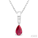 5X3 MM Pear Shape Ruby Precious Solitaire Pendant With Chain in 14K White Gold