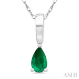 5X3 MM Pear Shape Emerald Precious Solitaire Pendant With Chain in 14K White Gold