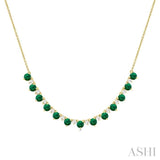 3.5 MM Round Shape Emerald and 1/2 Ctw Round Cut Diamond Precious Tennis Necklace in 14K Yellow Gold